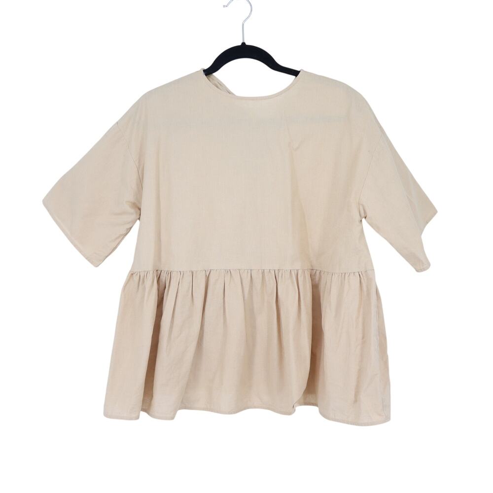 ASOS DESIGN Oversized Peplum Blouse Stone Short Sleeve Back Tie Neck Women's 4